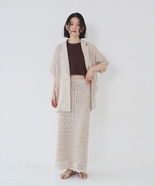 hunch(ハンチ)の「ペーパーヤーン 透かし編み ニットナロースカート(スカート・レディース・ネイビー/ベージュ/ブルーグレー・FREE)」の19枚目の写真