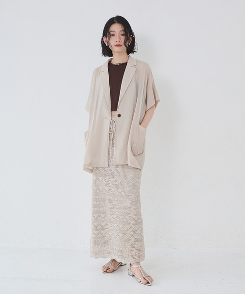 hunch(ハンチ)の「ペーパーヤーン 透かし編み ニットナロースカート(スカート・レディース・ネイビー/ベージュ/ブルーグレー・FREE)」の20枚目の写真