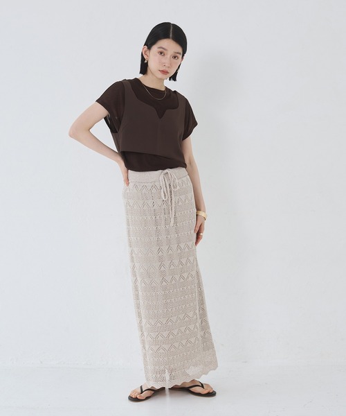hunch(ハンチ)の「ペーパーヤーン 透かし編み ニットナロースカート(スカート・レディース・ネイビー/ベージュ/ブルーグレー・FREE)」の21枚目の写真