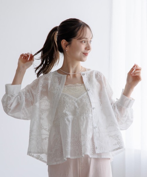 flower(フラワー)の「ノスタルジーエンブロイダリービスチェ(キャミソール・レディース・コーラルピンク/ホワイト・FREE)」の12枚目の写真