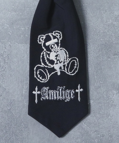 Amilige（アミリージュ）の「CROSS HEART BEAR刺繍ショートネクタイ（ネクタイ・レディース・ブラック・ONE SIZE）」の6枚目の写真