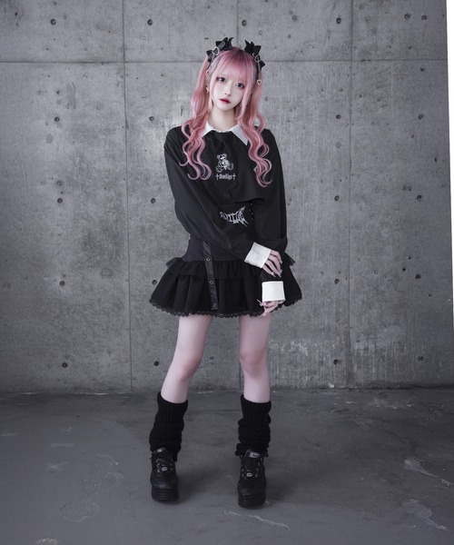 Amilige（アミリージュ）の「CROSS HEART BEAR刺繍ショートネクタイ（ネクタイ・レディース・ブラック・ONE SIZE）」の3枚目の写真