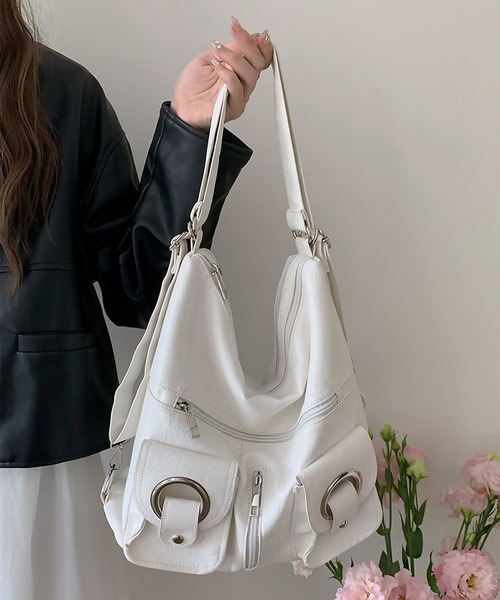 blackdia ocean（ブラックダイヤオーシャン）の「blackdia ocean 2WAYバックルポケットレザーバッグ（ショルダーバッグ・レディース・ブラック/ホワイト・FREE）」の6枚目の写真