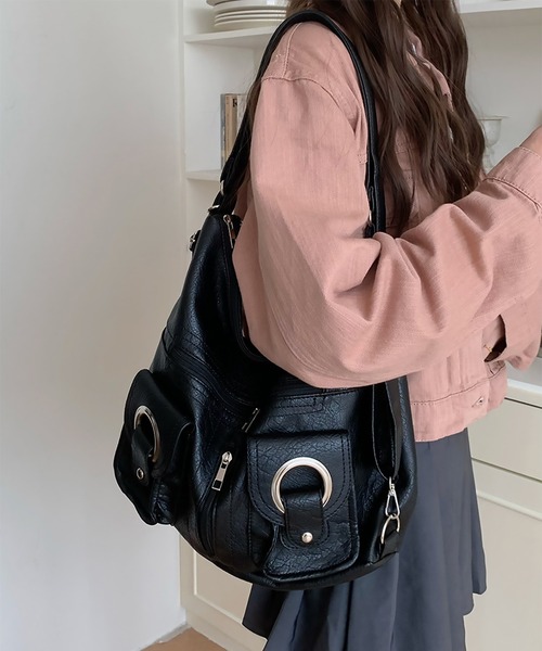blackdia ocean（ブラックダイヤオーシャン）の「blackdia ocean 2WAYバックルポケットレザーバッグ（ショルダーバッグ・レディース・ブラック/ホワイト・FREE）」の10枚目の写真