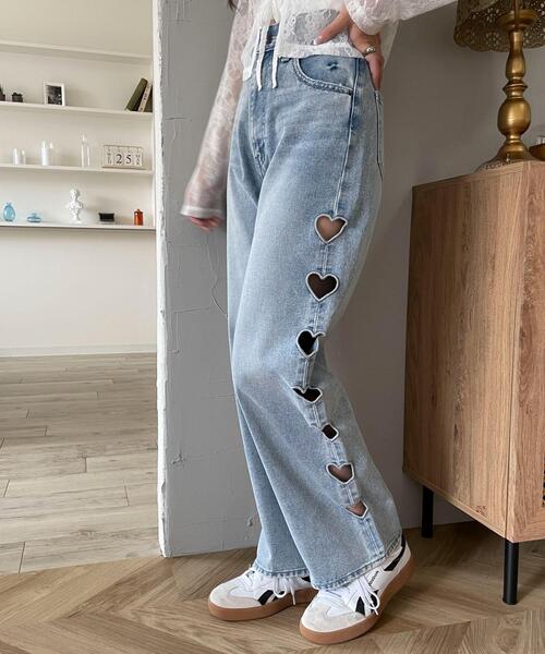 WEGO（ウィゴー）の「WEGO/ハートサイドラインストレートパンツ（デニムパンツ・レディース・ブラック/ライトインディゴブルー・SMALL/MEDIUM）」の9枚目の写真