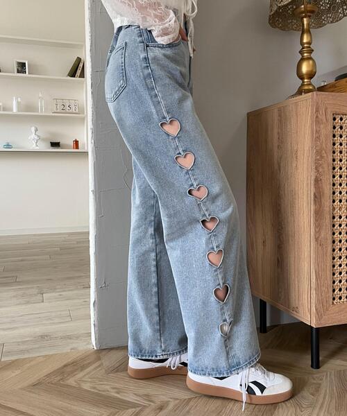 WEGO（ウィゴー）の「WEGO/ハートサイドラインストレートパンツ（デニムパンツ・レディース・ブラック/ライトインディゴブルー・SMALL/MEDIUM）」の10枚目の写真