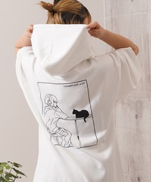 ガール&クロネコ ポンチTパーカー / Girl & Kuroneko Ponch Short-Sleeved Hoodie