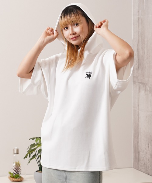 1111clothing(ワンフォークロージング)の「ガール&クロネコ ポンチTパーカー / Girl & Kuroneko Ponch Short-Sleeved Hoodie(パーカー・レディース・ブラック/ライトグレー/ホワイト・L/M)」の20枚目の写真