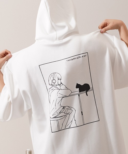 1111clothing(ワンフォークロージング)の「ガール&クロネコ ポンチTパーカー / Girl & Kuroneko Ponch Short-Sleeved Hoodie(パーカー・レディース・ブラック/ライトグレー/ホワイト・L/M)」の19枚目の写真