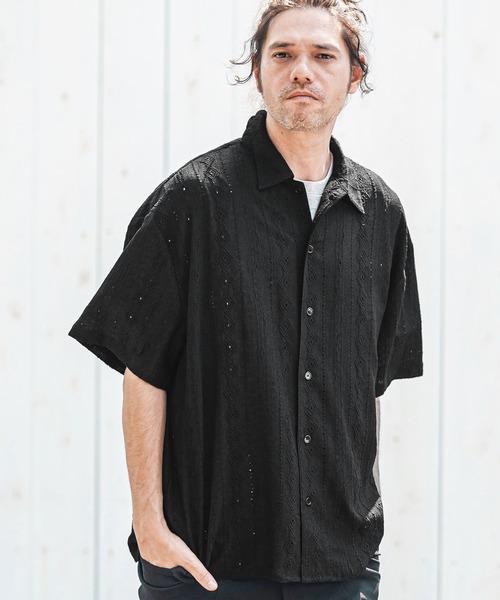 mhs2368- Geometric Stripe Sheer Shirts シアーシャツ