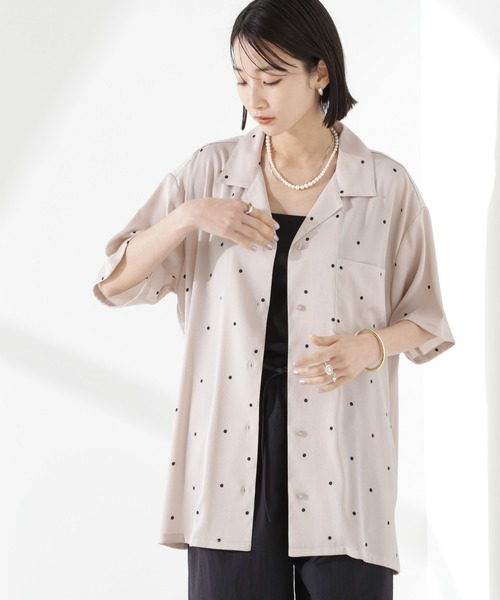 NANO universe（ナノユニバース）の「とろみ開襟ドットシャツ(セットアップ可)（シャツ/ブラウス・レディース・ホワイト/ベージュ/ブラック・FREE）」の4枚目の写真