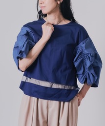 DOLLUPOOPS | フリルスリーブ配色ステッチヘムシアートップス(Tシャツ/カットソー)