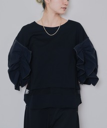 DOLLUPOOPS | フリルスリーブ配色ステッチヘムシアートップス(Tシャツ/カットソー)