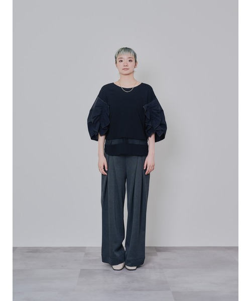 DOLLUPOOPS(ドールアップウップス)の「フリルスリーブ配色ステッチヘムシアートップス(Tシャツ/カットソー・レディース・ダークグリーン/ブラック/ネイビー・38)」の16枚目の写真