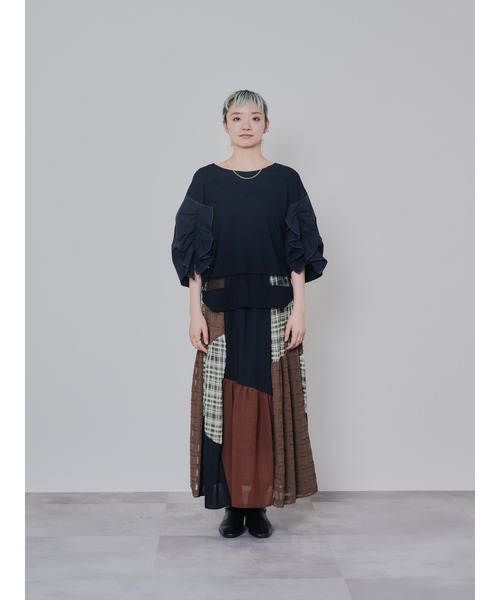 DOLLUPOOPS(ドールアップウップス)の「フリルスリーブ配色ステッチヘムシアートップス(Tシャツ/カットソー・レディース・ダークグリーン/ブラック/ネイビー・38)」の20枚目の写真