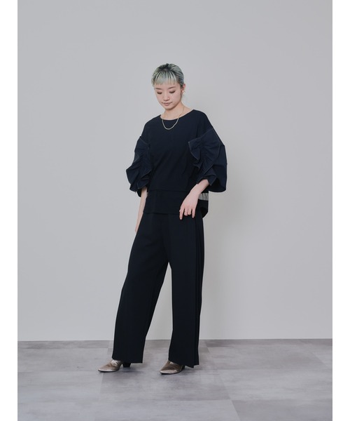 DOLLUPOOPS(ドールアップウップス)の「フリルスリーブ配色ステッチヘムシアートップス(Tシャツ/カットソー・レディース・ダークグリーン/ブラック/ネイビー・38)」の7枚目の写真