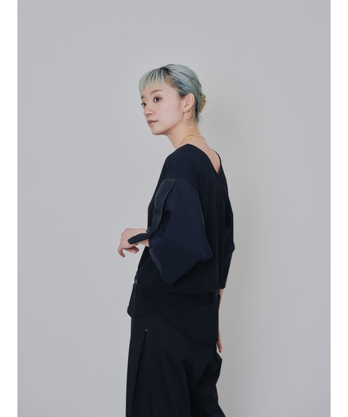 DOLLUPOOPS(ドールアップウップス)の「フリルスリーブ配色ステッチヘムシアートップス(Tシャツ/カットソー・レディース・ダークグリーン/ブラック/ネイビー・38)」の14枚目の写真