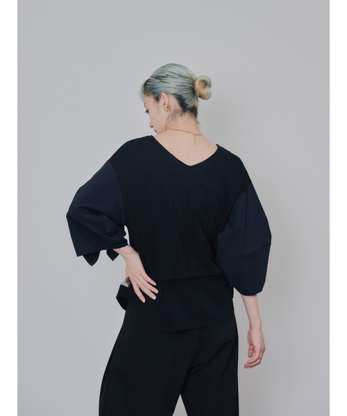 DOLLUPOOPS(ドールアップウップス)の「フリルスリーブ配色ステッチヘムシアートップス(Tシャツ/カットソー・レディース・ダークグリーン/ブラック/ネイビー・38)」の15枚目の写真