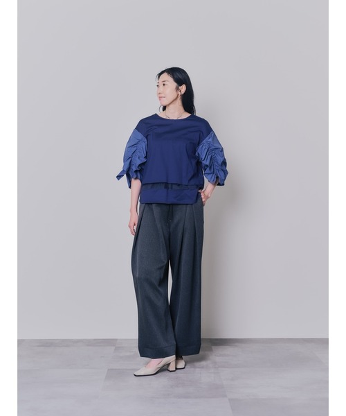 DOLLUPOOPS(ドールアップウップス)の「フリルスリーブ配色ステッチヘムシアートップス(Tシャツ/カットソー・レディース・ダークグリーン/ブラック/ネイビー・38)」の9枚目の写真