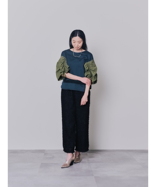 DOLLUPOOPS(ドールアップウップス)の「フリルスリーブ配色ステッチヘムシアートップス(Tシャツ/カットソー・レディース・ダークグリーン/ブラック/ネイビー・38)」の13枚目の写真