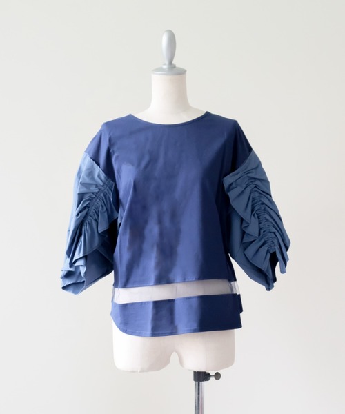 DOLLUPOOPS(ドールアップウップス)の「フリルスリーブ配色ステッチヘムシアートップス(Tシャツ/カットソー・レディース・ダークグリーン/ブラック/ネイビー・38)」の8枚目の写真