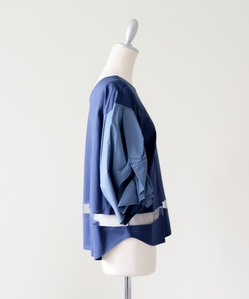DOLLUPOOPS(ドールアップウップス)の「フリルスリーブ配色ステッチヘムシアートップス(Tシャツ/カットソー・レディース・ダークグリーン/ブラック/ネイビー・38)」の9枚目の写真