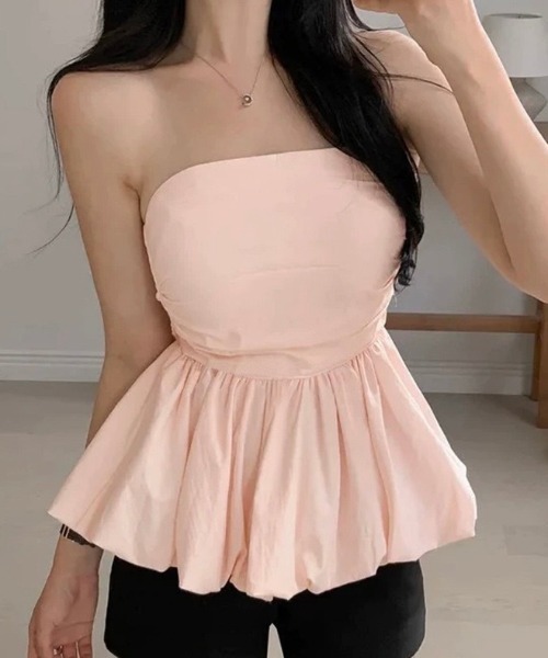 LADY LIKE（レディライク）の「バルーンヘムバックシャーリングベアトップ（チューブトップ・レディース・ブラック/ホワイト/ピンク・M）」の3枚目の写真