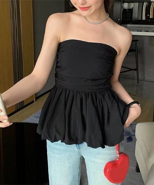 LADY LIKE（レディライク）の「バルーンヘムバックシャーリングベアトップ（チューブトップ・レディース・ブラック/ホワイト/ピンク・M）」の4枚目の写真