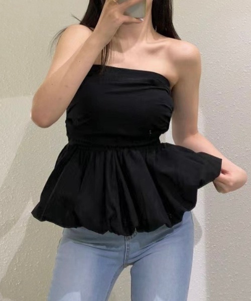 セール】バルーンヘムバックシャーリングベアトップ（チューブトップ