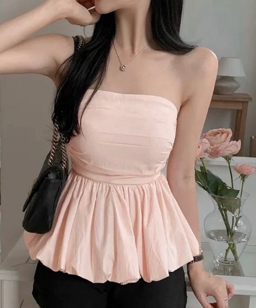 LADY LIKE（レディライク）の「バルーンヘムバックシャーリングベアトップ（チューブトップ・レディース・ブラック/ホワイト/ピンク・M）」の10枚目の写真