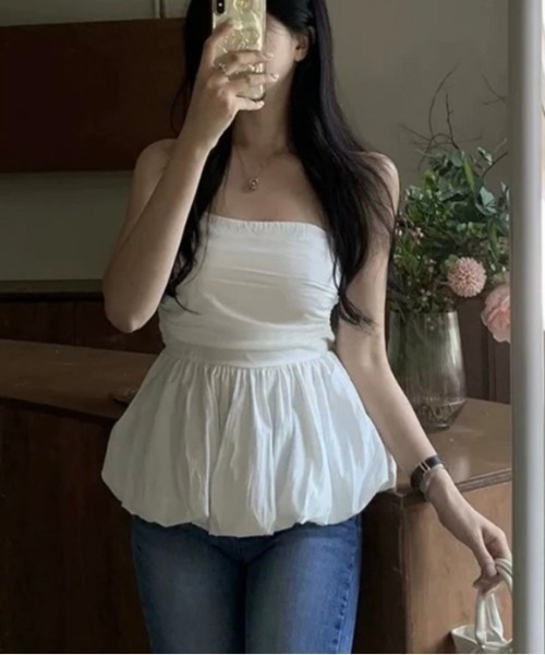 LADY LIKE（レディライク）の「バルーンヘムバックシャーリングベアトップ（チューブトップ・レディース・ブラック/ホワイト/ピンク・M）」の12枚目の写真