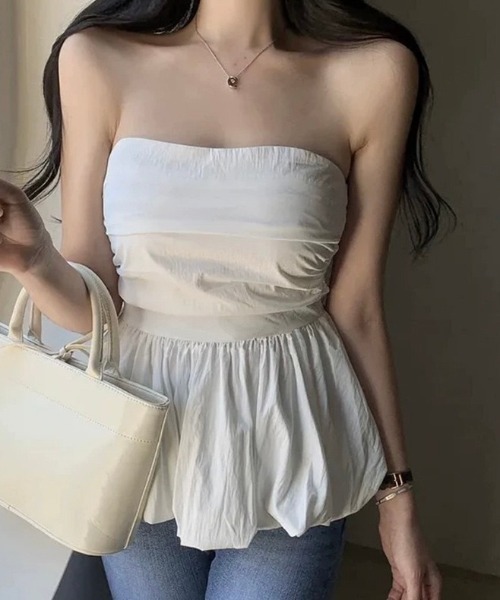 LADY LIKE（レディライク）の「バルーンヘムバックシャーリングベアトップ（チューブトップ・レディース・ブラック/ホワイト/ピンク・M）」の14枚目の写真