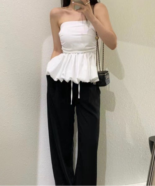 LADY LIKE（レディライク）の「バルーンヘムバックシャーリングベアトップ（チューブトップ・レディース・ブラック/ホワイト/ピンク・M）」の16枚目の写真