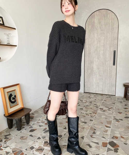 セットアップ>フェルトワッペンロゴニットプルオーバー&ショートパンツ