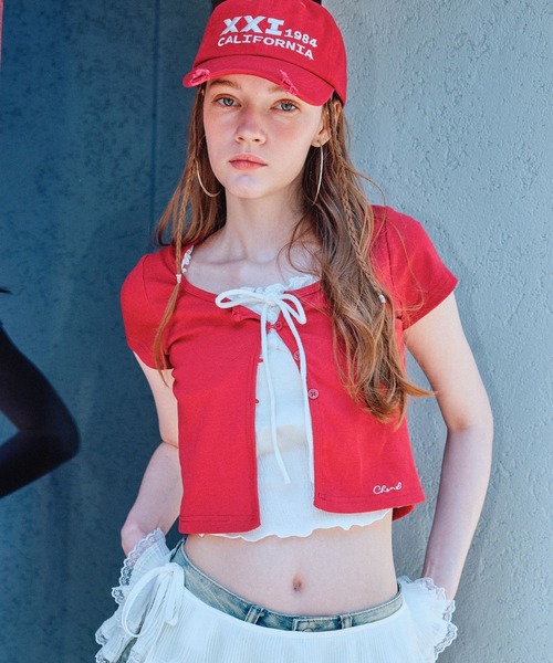 FOREVER 21（フォーエバー トゥエンティーワン）の「【2025SS】レイヤード風フリルＴシャツ（Tシャツ/カットソー・レディース・ネイビー/グレー/レッド・FREE）」の3枚目の写真