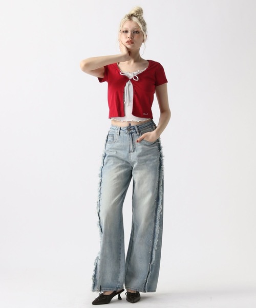 FOREVER 21（フォーエバー トゥエンティーワン）の「【2025SS】レイヤード風フリルＴシャツ（Tシャツ/カットソー・レディース・ネイビー/グレー/レッド・FREE）」の12枚目の写真