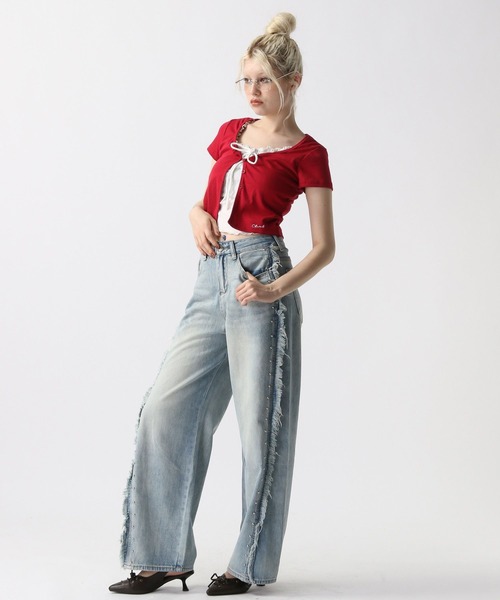 FOREVER 21（フォーエバー トゥエンティーワン）の「【2025SS】レイヤード風フリルＴシャツ（Tシャツ/カットソー・レディース・ネイビー/グレー/レッド・FREE）」の10枚目の写真