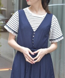axes femme | レース×チュール袖Ｔシャツ(Tシャツ/カットソー)