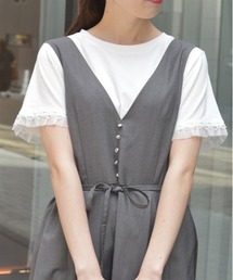 axes femme | レース×チュール袖Ｔシャツ(Tシャツ/カットソー)