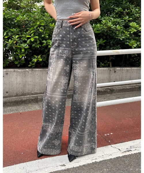 doublet グレー プリント入り ストレートパンツ doublet グレー プリント入り ストレートパンツ
