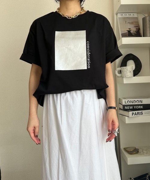 deux amour(ドゥーザムール)の「【ZOZO限定】smillemii._3さんコラボ箔プリントT(Tシャツ/カットソー・レディース・ブラック/ホワイト・FREE)」の21枚目の写真