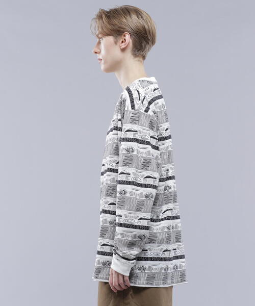 MANASTASH（マナスタッシュ）の「MANASTASH/マナスタッシュ  MTN STRIPE L/S TEE/マウンテンストライプロングスリーブTシャツ（Tシャツ/カットソー・メンズ・ブラック/レッド・L/M/S/XL）」の5枚目の写真