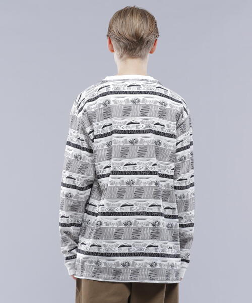 MANASTASH（マナスタッシュ）の「MANASTASH/マナスタッシュ  MTN STRIPE L/S TEE/マウンテンストライプロングスリーブTシャツ（Tシャツ/カットソー・メンズ・ブラック/レッド・L/M/S/XL）」の6枚目の写真