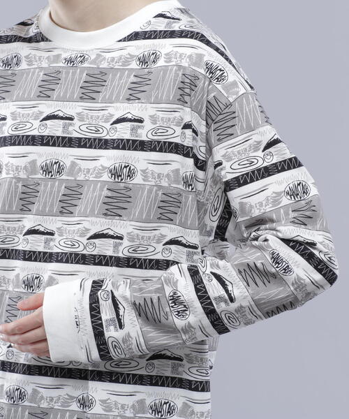 MANASTASH（マナスタッシュ）の「MANASTASH/マナスタッシュ  MTN STRIPE L/S TEE/マウンテンストライプロングスリーブTシャツ（Tシャツ/カットソー・メンズ・ブラック/レッド・L/M/S/XL）」の8枚目の写真