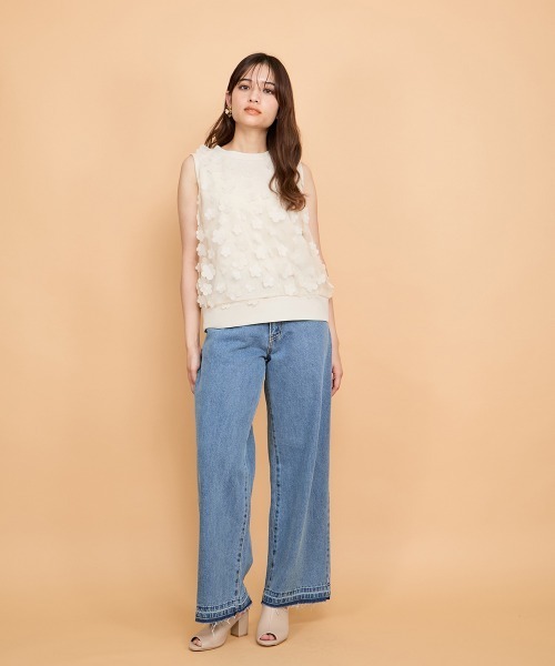 QUEENS COURT（クイーンズコート）の「3Dフラワーチュールレイヤードプルオーバー≪手洗い可能≫（Tシャツ/カットソー・レディース・ブラック/オフホワイト/ベージュ・M）」の7枚目の写真