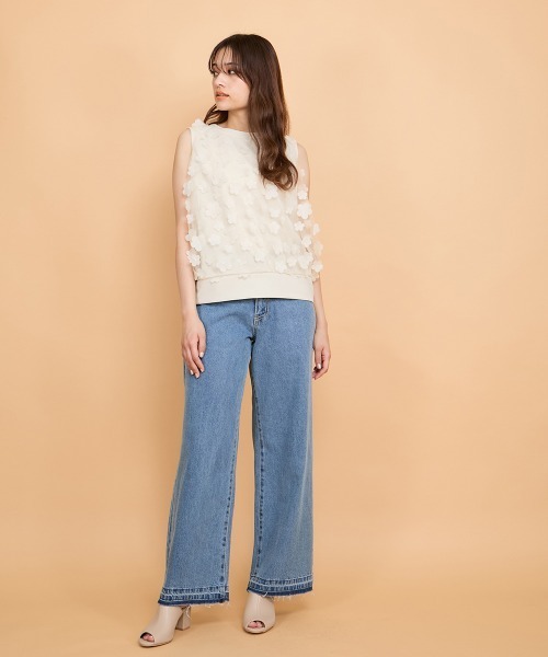 QUEENS COURT（クイーンズコート）の「3Dフラワーチュールレイヤードプルオーバー≪手洗い可能≫（Tシャツ/カットソー・レディース・ブラック/オフホワイト/ベージュ・M）」の9枚目の写真