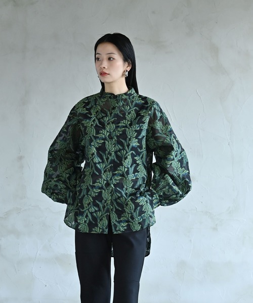 funda mine（ファンダマイン）の「シースルージャガードシャツ（シャツ/ブラウス・レディース・グリーン/ホワイト・FREE）」の2枚目の写真