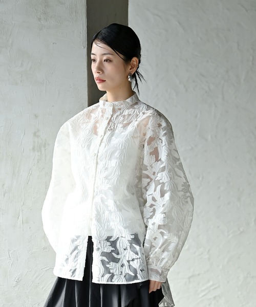 funda mine（ファンダマイン）の「シースルージャガードシャツ（シャツ/ブラウス・レディース・グリーン/ホワイト・FREE）」の3枚目の写真