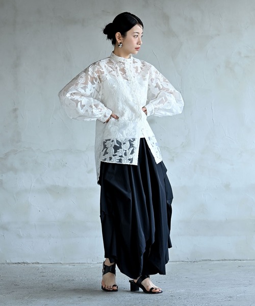 funda mine（ファンダマイン）の「シースルージャガードシャツ（シャツ/ブラウス・レディース・グリーン/ホワイト・FREE）」の4枚目の写真