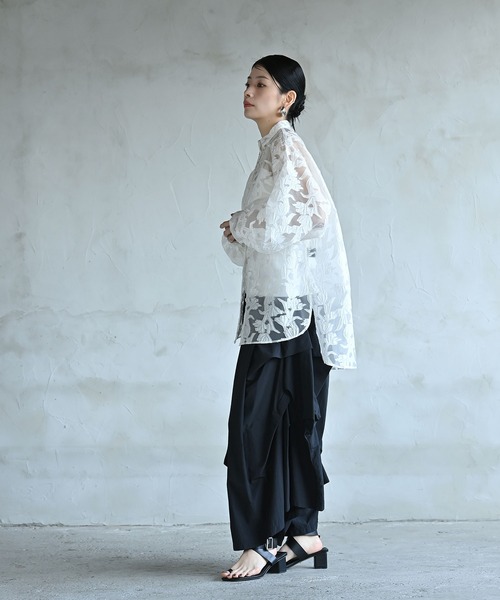 funda mine（ファンダマイン）の「シースルージャガードシャツ（シャツ/ブラウス・レディース・グリーン/ホワイト・FREE）」の5枚目の写真